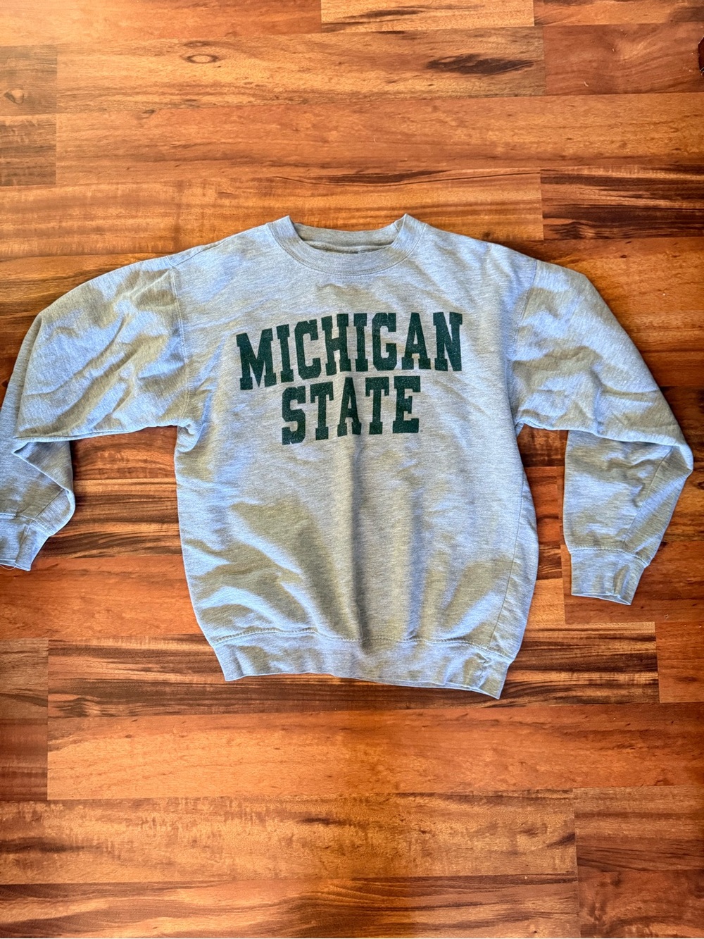 Michigan State Gray Crewneck Sweatshirt with Green Lettering